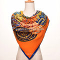 Cachecol de seda de chiffon de seda quadrado de poliéster de impressão floral moda